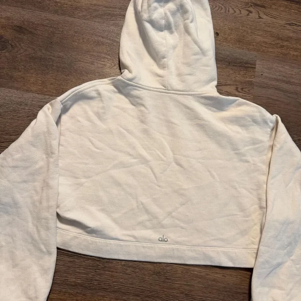 Alo Yoga White Cropped Hoodie Womens Small